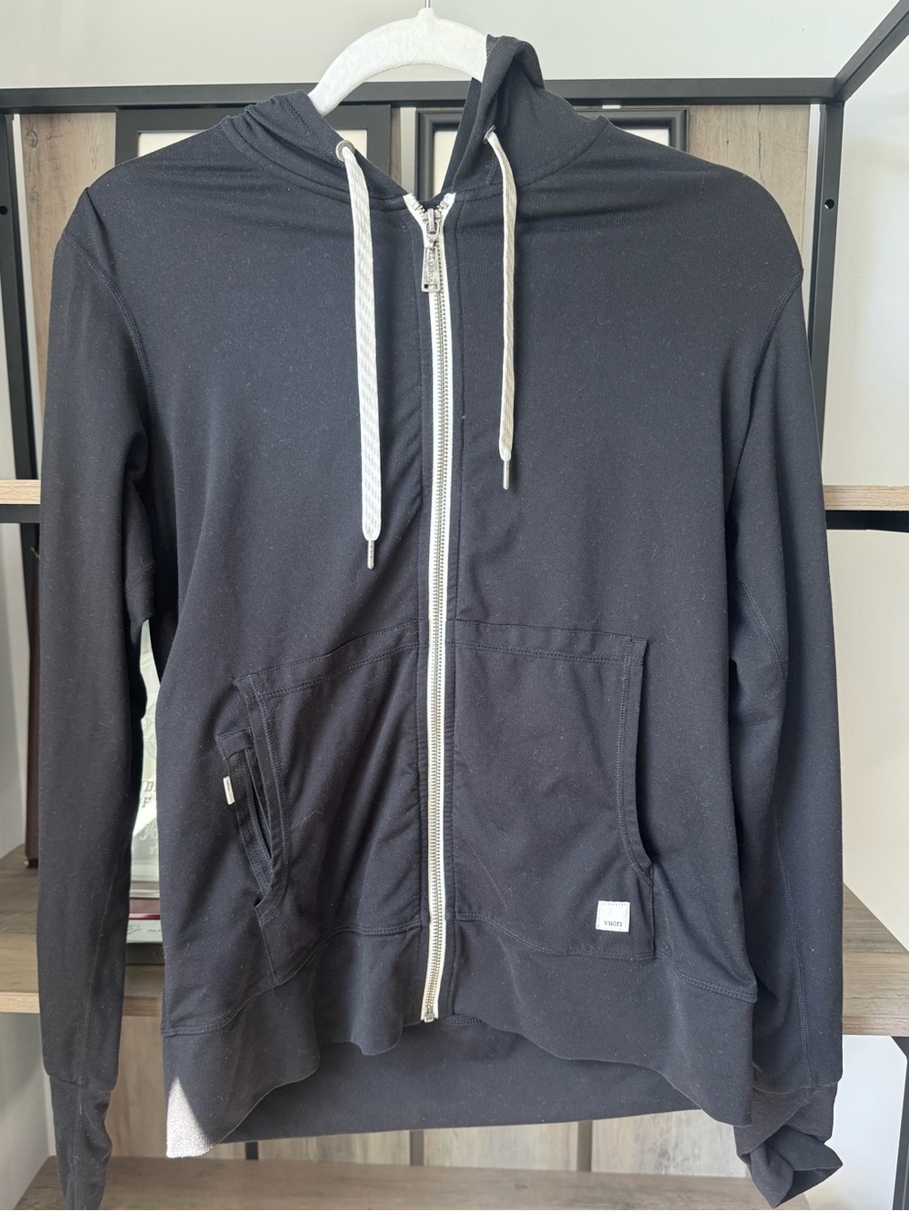 Black Zip-Up Halo Hooded Sweatshirt with Drawstring